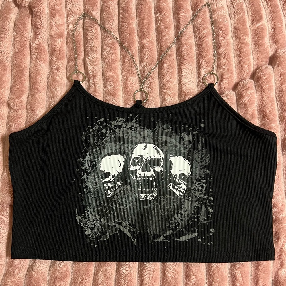 ROMWE Black Skull Graphic Tank Top